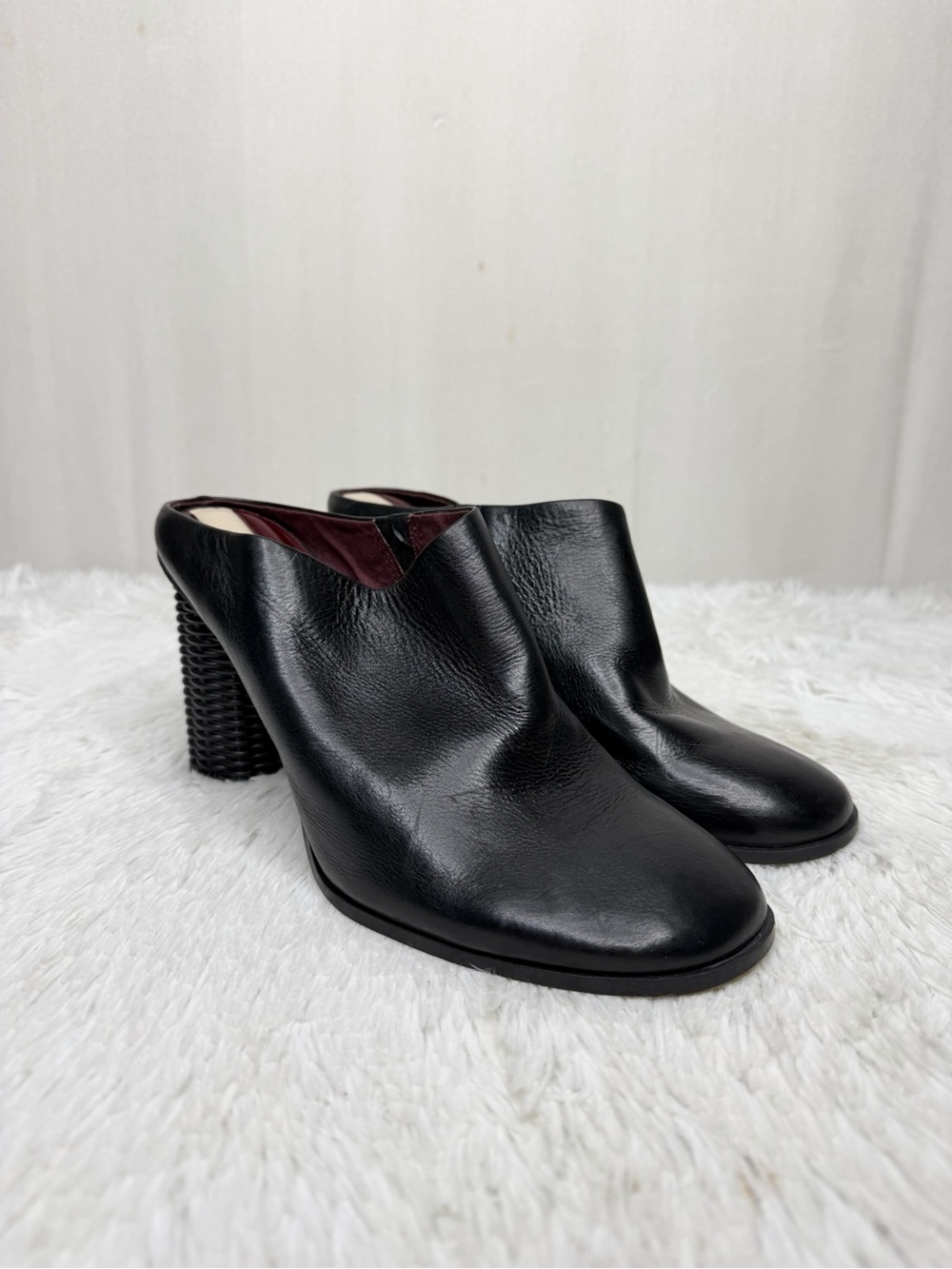 FRANCO SARTO / black Cindy leather slip on heeled mules / 9.5